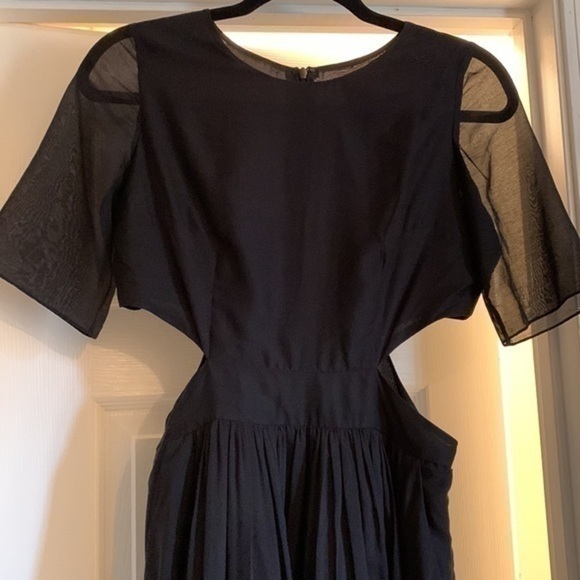 EUC Morgane Le Fay black silk cut out waist gathered dress - Picture 2 of 8